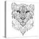 Tattoo Snow Leopard, Panther, Cat, with Patterns and Ornaments-Vensk-Stretched Canvas