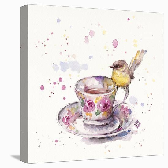 Tea Time (Eastern Yellow Robin)-Sillier than Sally-Stretched Canvas
