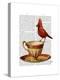 Teacup and Red Cardinal-Fab Funky-Stretched Canvas