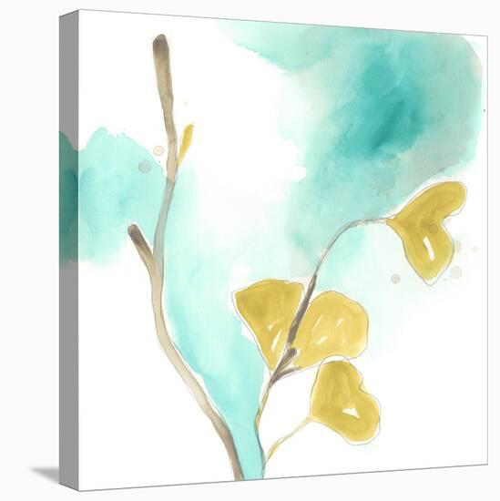 Teal and Ochre Ginko I-June Vess-Stretched Canvas