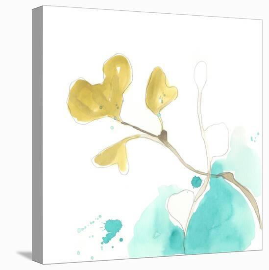 Teal and Ochre Ginko V-June Vess-Stretched Canvas