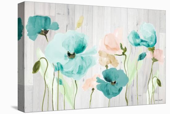 Teal Poppies on Wood-Lanie Loreth-Stretched Canvas