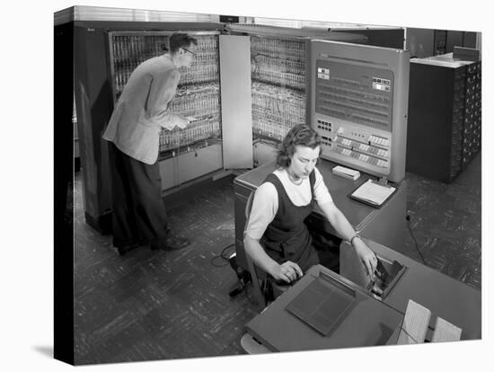 Technicians with Room Size IBM Type 704 Computer Making Calculations for Aeronautical Research-null-Stretched Canvas