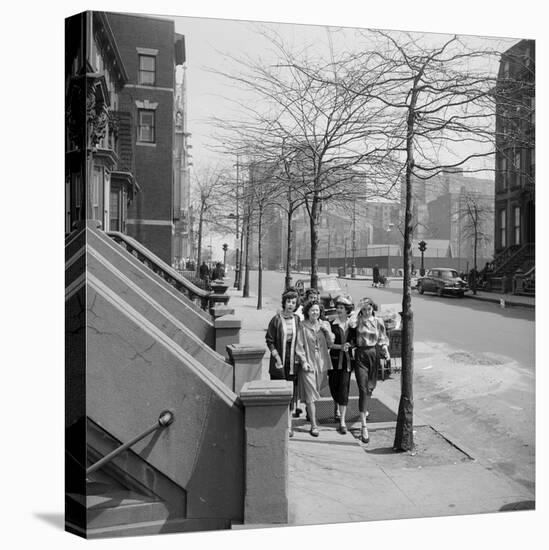 Teenage Girls Walking Down Sidewalk in Brooklyn, NY, 1949-Ralph Morse-Premier Image Canvas