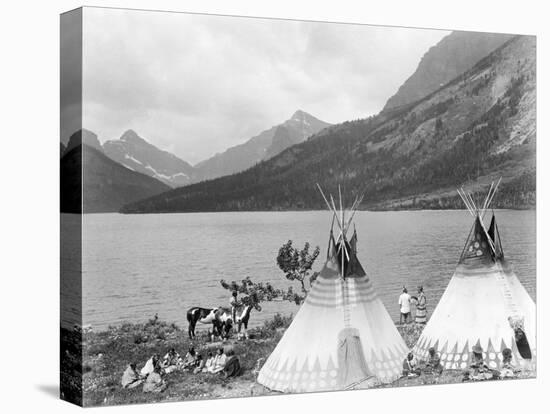 Teepee,Indians on Shore of Lake-Philip Gendreau-Premier Image Canvas