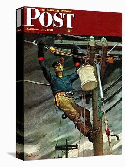 "Telephone Lineman," Saturday Evening Post Cover, January 10, 1948-Mead Schaeffer-Premier Image Canvas