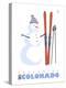 Telluride, Colorado, Snowman with Skis-Lantern Press-Stretched Canvas