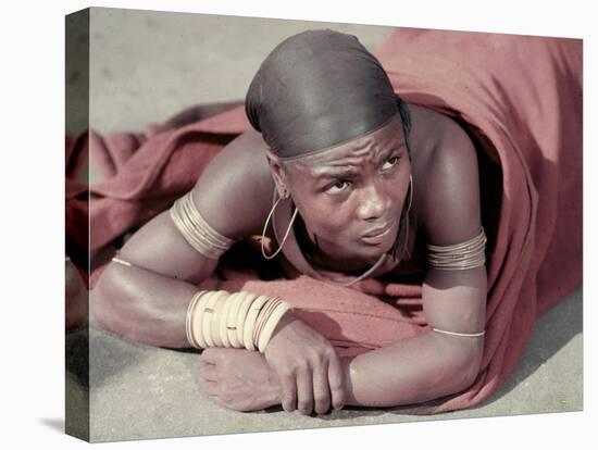 Tembu Miner Wearing Red Ochre Dyed Blanket Awaits Medial Check, Johannesburg, South Africa 1950-Margaret Bourke-White-Premier Image Canvas