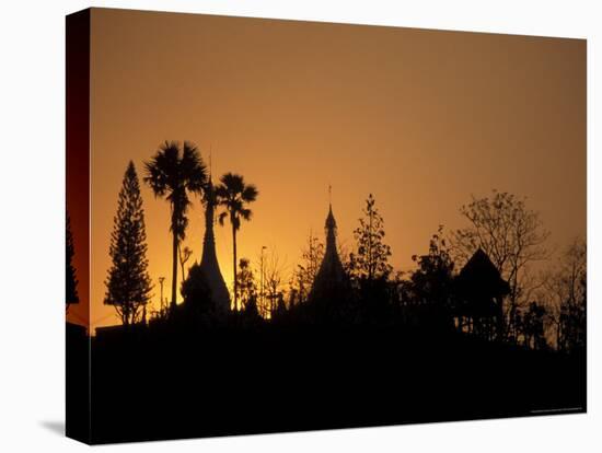 Temple Silhouetted at Sunset, Mae Hong Son, Thailand-Claudia Adams-Premier Image Canvas