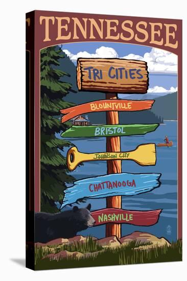 Tennessee - Tri Cities Destination Signpost-Lantern Press-Stretched Canvas