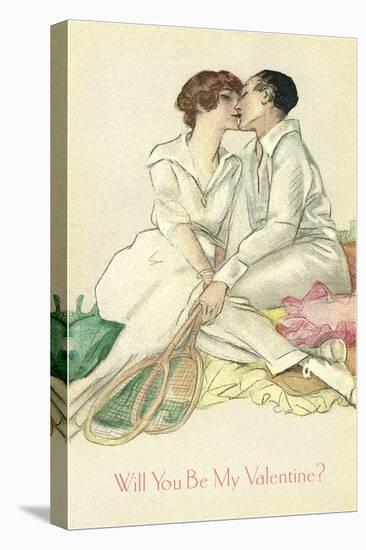 Tennis Couple Kissing, Valentine's Day-null-Stretched Canvas