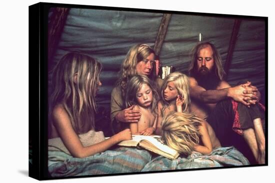 Tent Dwelling Hippie Family of Mystic Arts Commune Bray Family Reading Bedtime Stories-John Olson-Premier Image Canvas