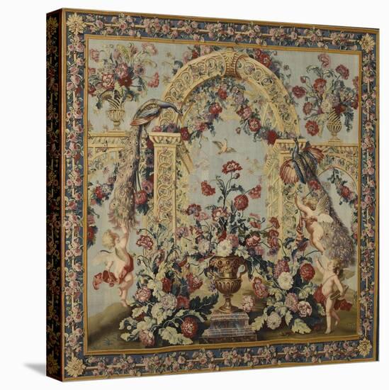 Tenture du Triomphe de Flore: Treillage et vase de fleurs-null-Premier Image Canvas