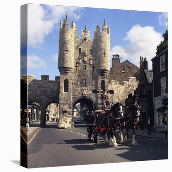 Tetley Shire Horses and Dray in Front of Micklegate Bar, York, North Yorkshire, 1969-Michael Walters-Premier Image Canvas