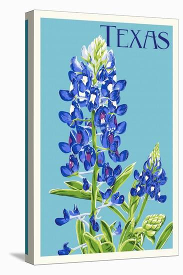 Texas - Bluebonnet - Letterpress-Lantern Press-Stretched Canvas