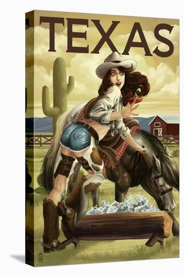Texas - Cowgirl Pinup-Lantern Press-Stretched Canvas