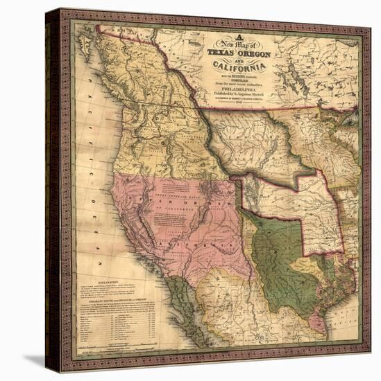Texas, Oregon, and California - Vintage Map-Lantern Press-Stretched Canvas