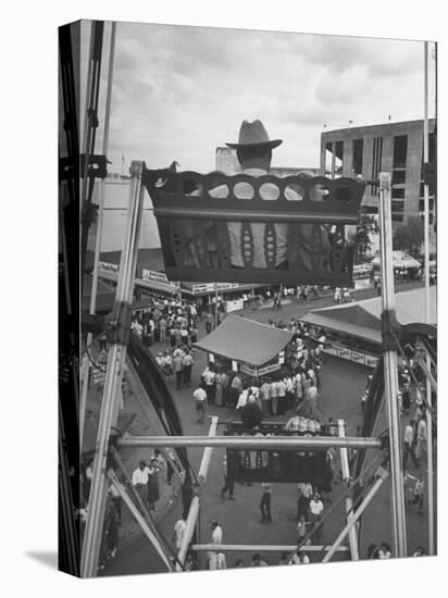 Texas Rancher with Kids, Perched 92-Ft. High on Ferris Wheel, Carnival Midway at County Fair-John Dominis-Premier Image Canvas