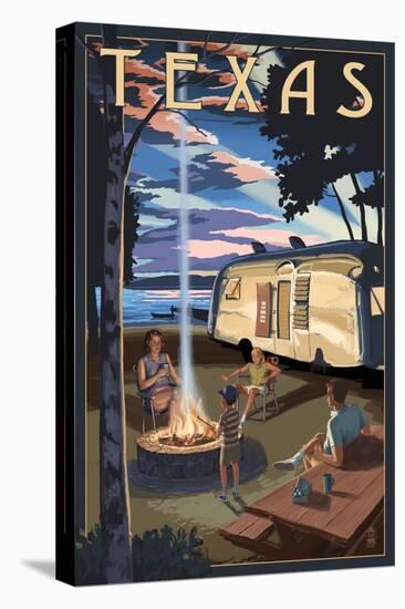 Texas - Retro Camper and Lake-Lantern Press-Stretched Canvas