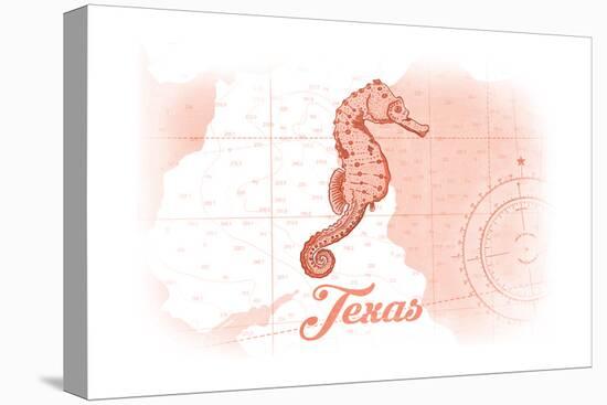 Texas - Seahorse - Coral - Coastal Icon-Lantern Press-Stretched Canvas