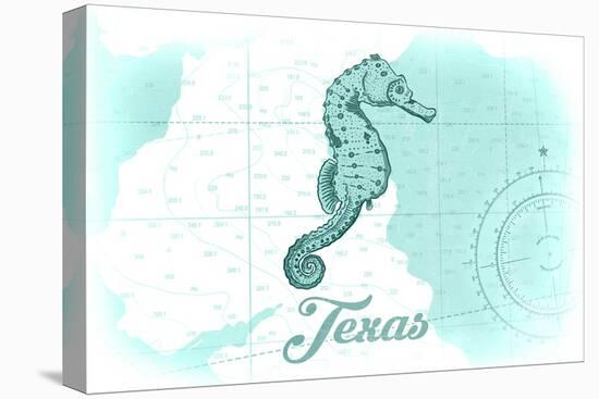 Texas - Seahorse - Teal - Coastal Icon-Lantern Press-Stretched Canvas