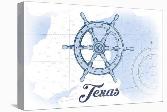 Texas - Ship Wheel - Blue - Coastal Icon-Lantern Press-Stretched Canvas