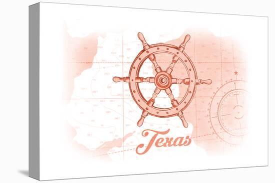 Texas - Ship Wheel - Coral - Coastal Icon-Lantern Press-Stretched Canvas