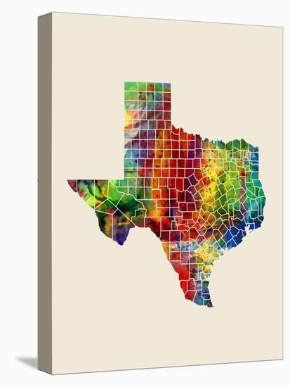 Texas Watercolor Map-Michael Tompsett-Stretched Canvas