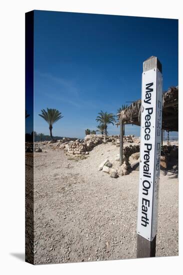Text on a pole in a park, Megiddo National Park, Megiddo, North Coast, Israel-null-Premier Image Canvas