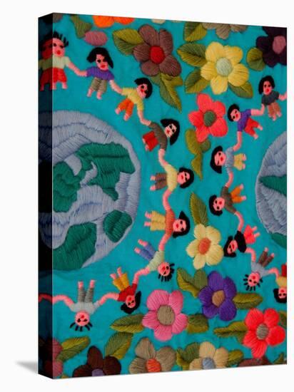 Textile with Children Holding Hands, Lake Atitlan, Western Highlands, Guatemala-Cindy Miller Hopkins-Premier Image Canvas