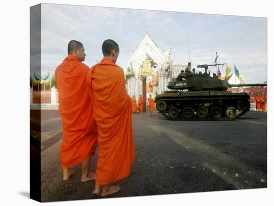 Thai Monks Watch as Soldiers Guard an Area Near Crucial Government Buildings Bangkok, Thailand-null-Premier Image Canvas