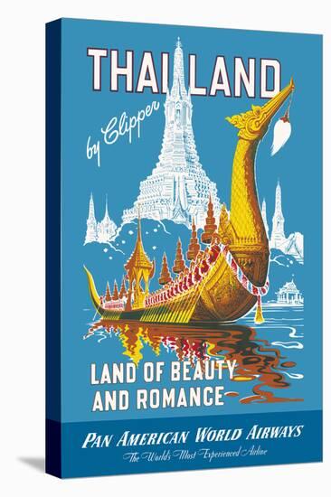 Thailand - Pan American - Land of Beauty and Romance - Vintage Airline Travel Poster, 1950s-Pacifica Island Art-Stretched Canvas