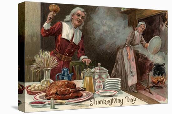 Thanksgiving Day - Pilgrim Dinner Scene-Lantern Press-Stretched Canvas