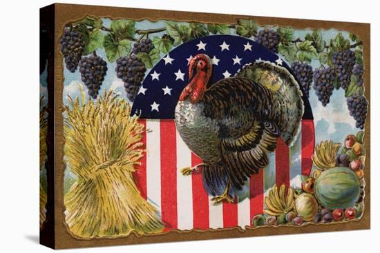 Thanksgiving Postcard with Turkey and Stars and Stripes Motif-null-Premier Image Canvas