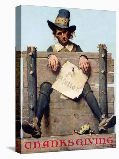 Thanksgiving-Ye Glutton (or Pilgrim in Stockade)-Norman Rockwell-Premier Image Canvas