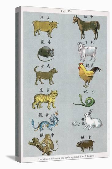The 12 Creatures of the Chinese Zodiac Positioned in Opposing Pairs-null-Premier Image Canvas
