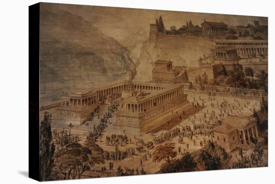 The Acropolis at Pergamon . Turkey. Altar of Zeus. Imaginary Reconstruction by German Painter Fried-null-Premier Image Canvas