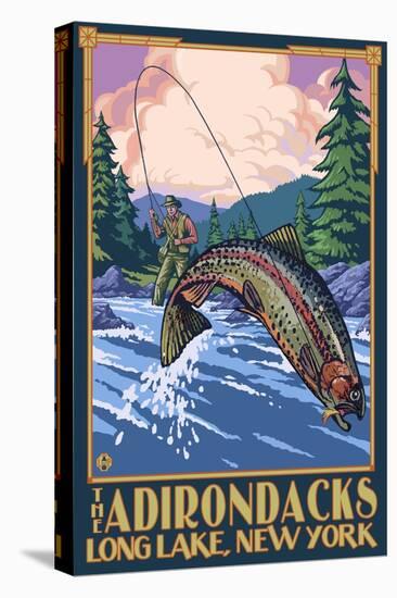 The Adirondacks - Long Lake, New York State - Fly Fishing-Lantern Press-Stretched Canvas