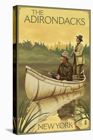 The Adirondacks, New York - Hunters in Canoe-Lantern Press-Stretched Canvas