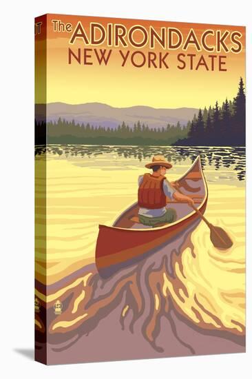 The Adirondacks, New York State - Canoe Scene-Lantern Press-Stretched Canvas