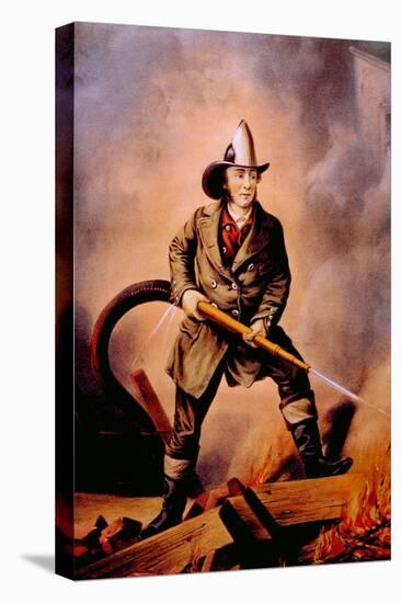 The American Fireman: Facing the Enemy, 1858-Currier & Ives-Stretched Canvas