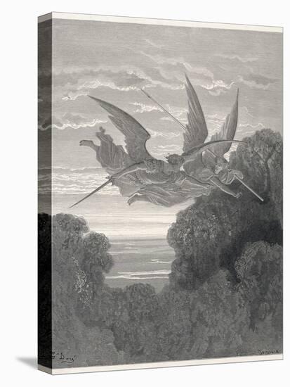 The Angels Ithuriel and Zephon Fly with Sword and Lance-Gustave Dor?-Premier Image Canvas