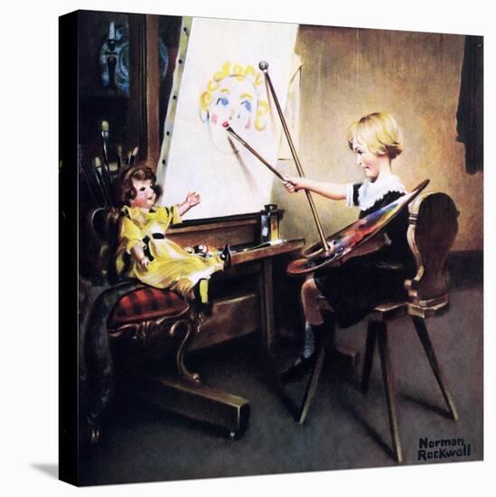 The Artist’s Daughter (or Little Girl with Palette at Easel)-Norman Rockwell-Premier Image Canvas