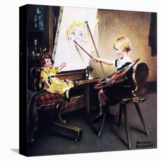 The Artist’s Daughter (or Little Girl with Palette at Easel)-Norman Rockwell-Premier Image Canvas