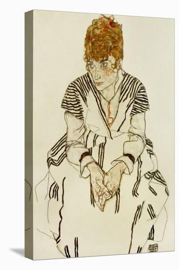 The Artist's Sister-In-Law in Striped Dress, Seated, 1917-Egon Schiele-Premier Image Canvas