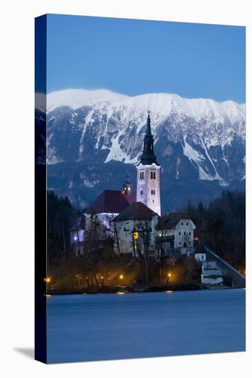 The Assumption of Mary Pilgrimage Church on Lake Bled at Dusk, Bled, Slovenia, Europe-Miles Ertman-Premier Image Canvas