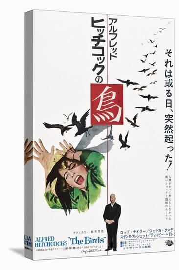 The Birds, Tippi Hedren, Alfred Hitchcock, Japanese Poster Art, 1963-null-Stretched Canvas