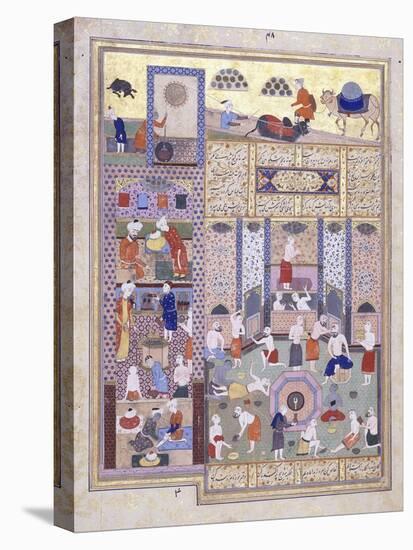 The Caliph Harun Al-Rashid at the Baths, C. 1584-5 (Gouache with Gold Paint on Paper)-null-Premier Image Canvas