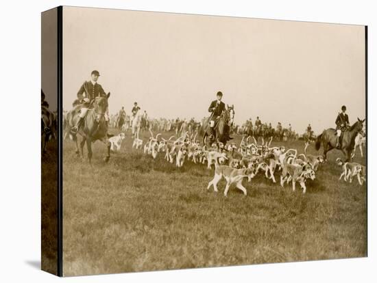 The Chase of the Devon and Somerset Stag Hunt with Horses and Hounds Running Downhill England-null-Premier Image Canvas