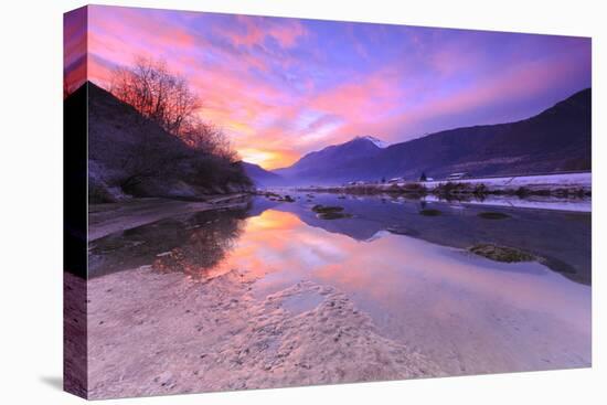 The colors of sunset are reflected in the Adda River, Valtellina, Lombardy, Italy, Europe-Francesco Bergamaschi-Premier Image Canvas